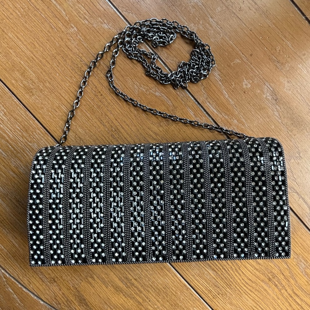 Black vintage rhinestone evening bag, purse clutch